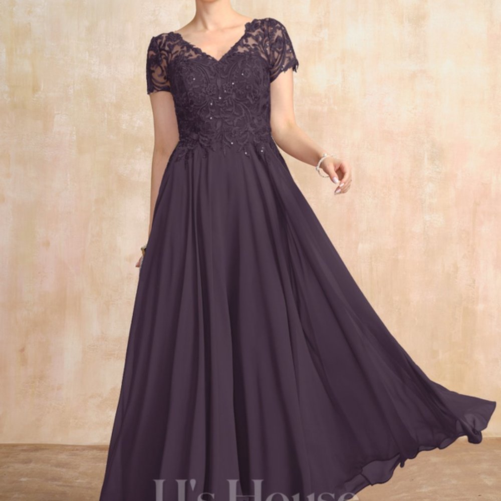 A-line V-neck chiffon and sequined Mother of the Bride dress(or Mardi Gras gown)